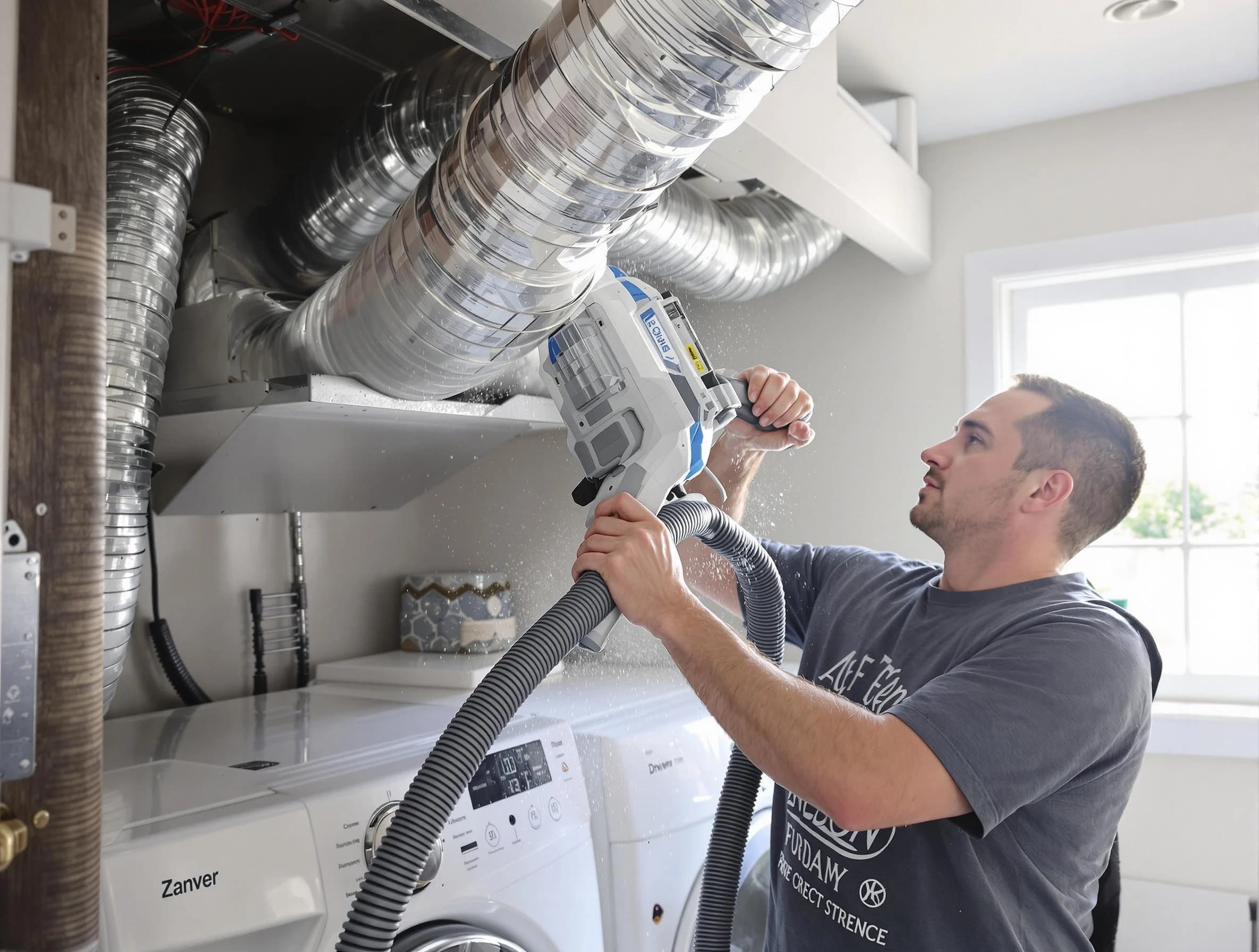 Firestone Dryer Vent Cleaning specialist cleaning deep within a dryer vent duct system in Firestone