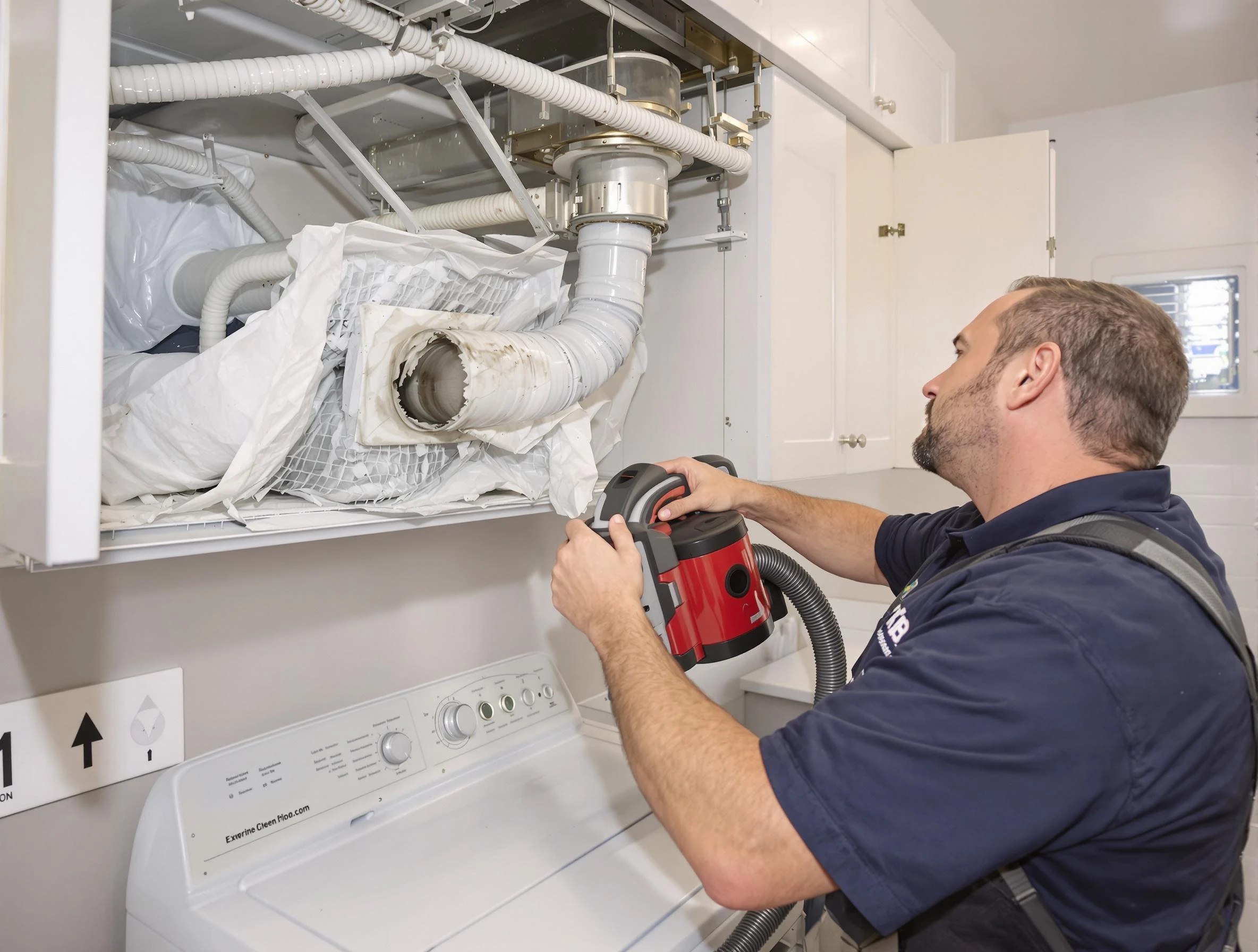 Firestone Dryer Vent Cleaning technician performing professional exhaust vent cleaning at a residential property in Firestone